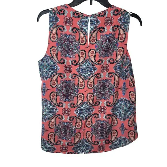 VERSE Sleeveless Coral Paisley Print Blouse With Split Neck Design Size M - Picture 8 of 14